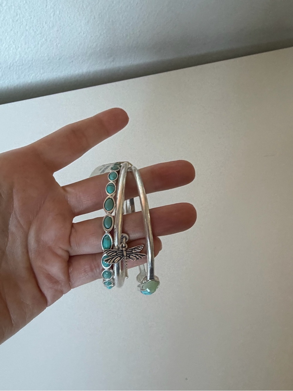 Lucky Brand Silver-Tone Bracelet Set with Turquoise Accents and Dragonfly Charm
